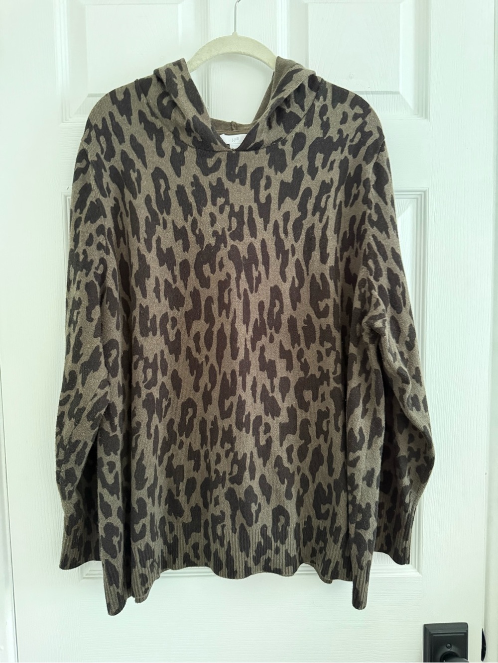 J. Jill Black Leopard-Print Hoodie Sweater - 2X